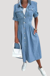 Renata | Women's Button Front Short Sleeve Midi Dress