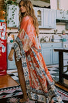 Romaine | Women's Floral Print Open Front Maxi Kimono