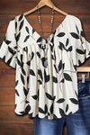 Rosetta | Women's Leaf Print Short Sleeve Blouse