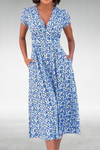 Saffron | Women's Floral V-Neck Midi Dress
