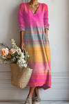 Selovra | Women's V-Neck Striped Long Sleeve Maxi Dress