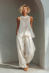 Annabelle | Women's Sleeveless Chiffon Top And Drawstring Wide Leg Trousers Set