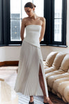Vienna | Women's Strapless Pleated Maxi Dress with Side Split