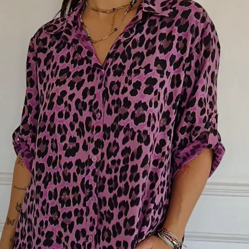 Sylvie | Leopard Print Blouse with Short Sleeves