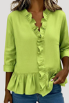 Theodora | Women's Ruffle Trim V-Neck Peplum Blouse