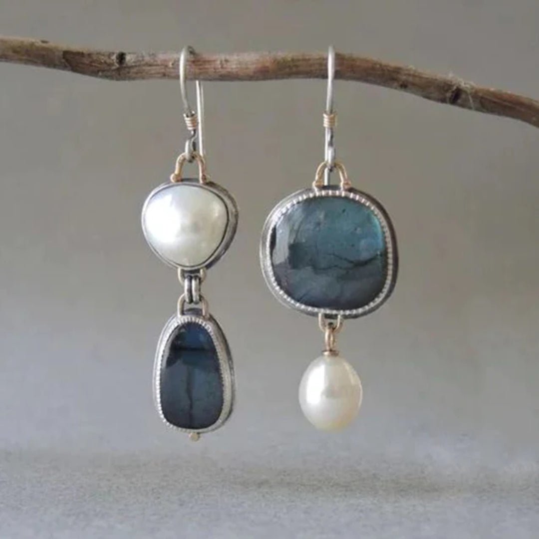 Azura | Classic Blue Gem and Pearl Earrings