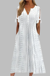 Willa | Women's Eyelet V-Neck Short Sleeve Midi Dress