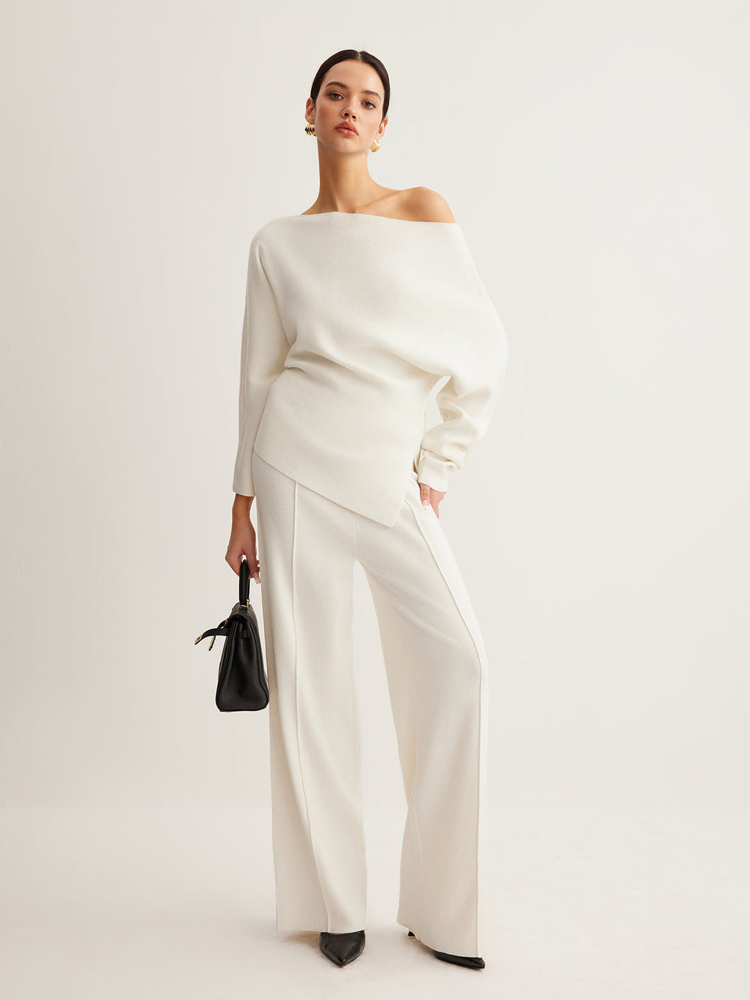 Wool-Blend Asymmetrical Neck Knit Top