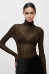 Wool-Blend Turtleneck Sheer Sweater