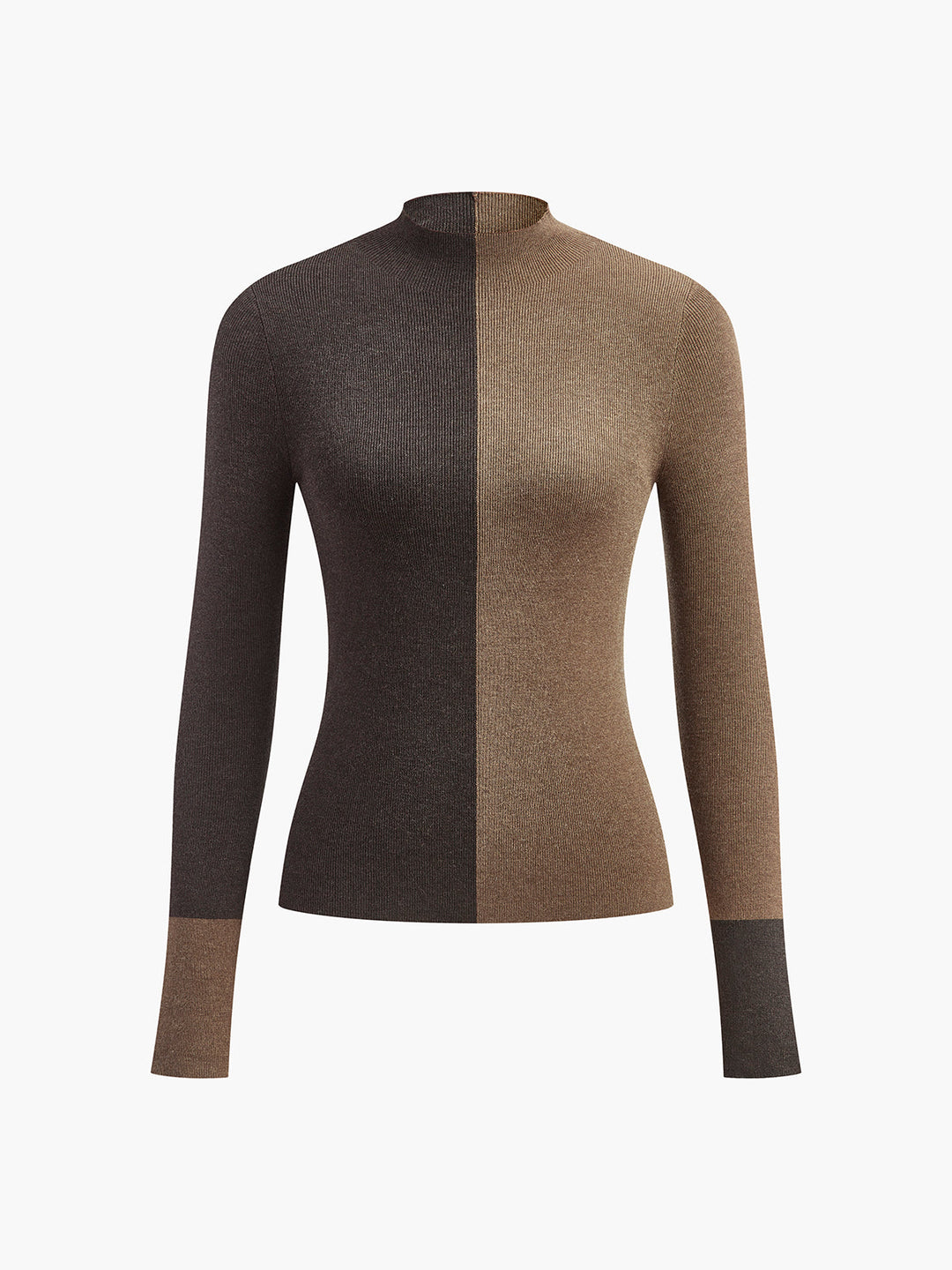 Wool-Blend Two Tone Skinny Knit Top