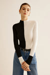 Wool-Blend Two Tone Skinny Knit Top