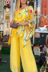 Zarina | Women's Printed Top Wide Leg Pants Two-Piece Set
